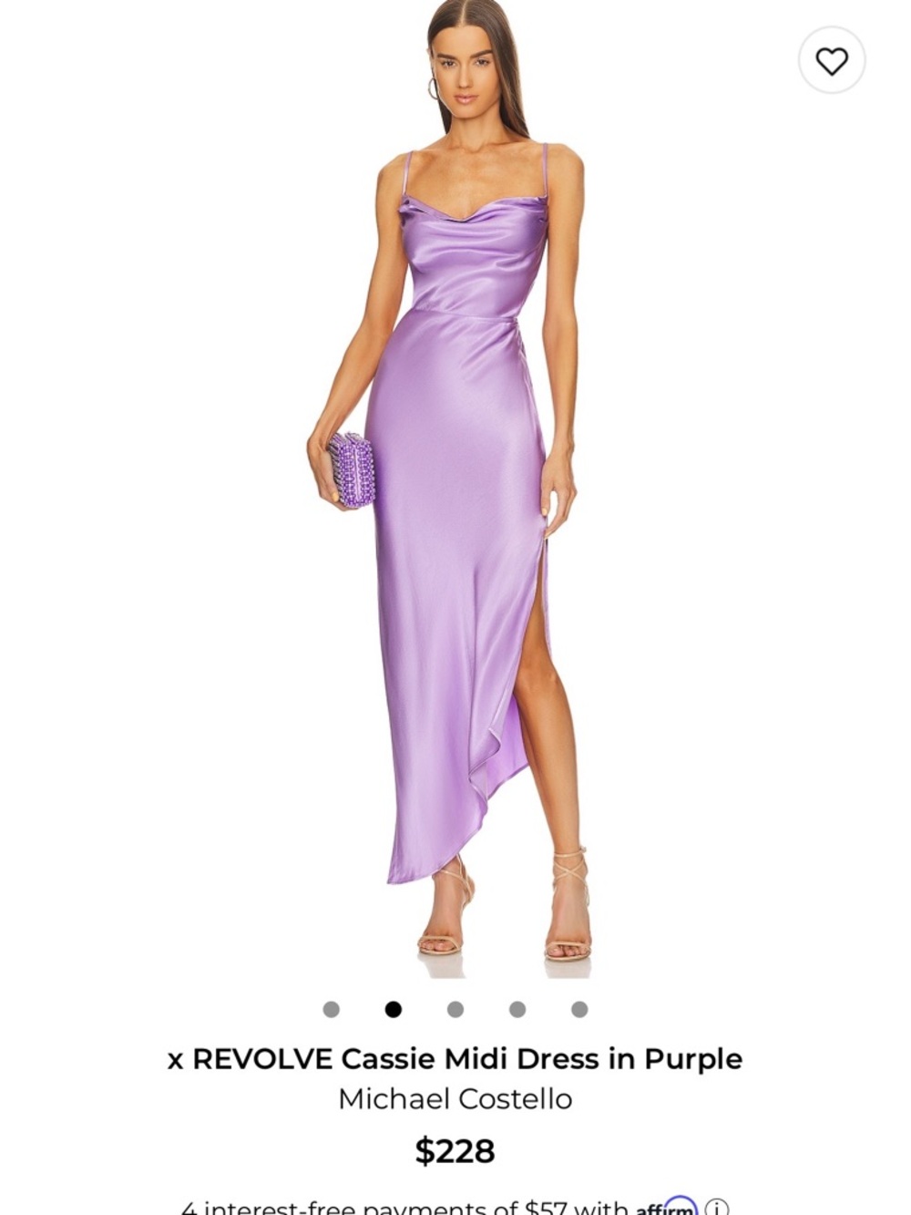 Michael Costello Lavender Satin Midi Dress with Side Slit